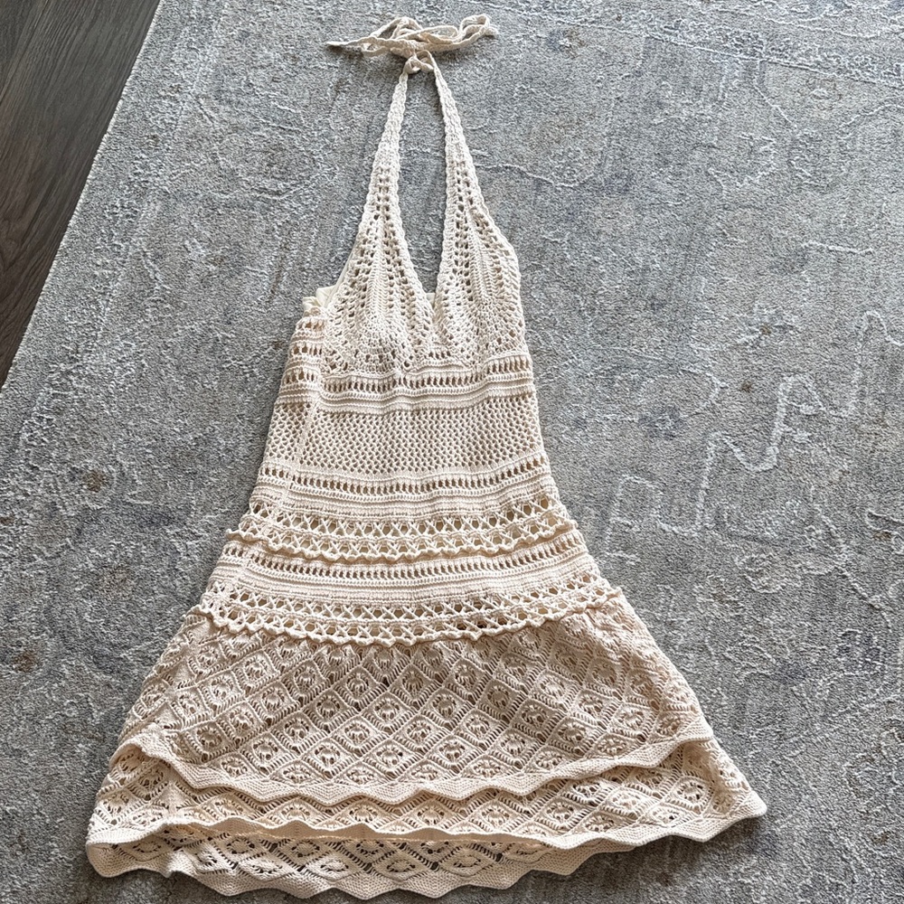 Lulu's Cream Crochet Mini Dress